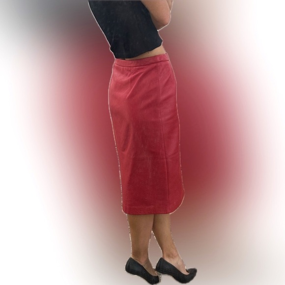 Red Leather Pencil Skirt w/Adjustable Zipper Slit - Size 4 - Picture 5 of 11